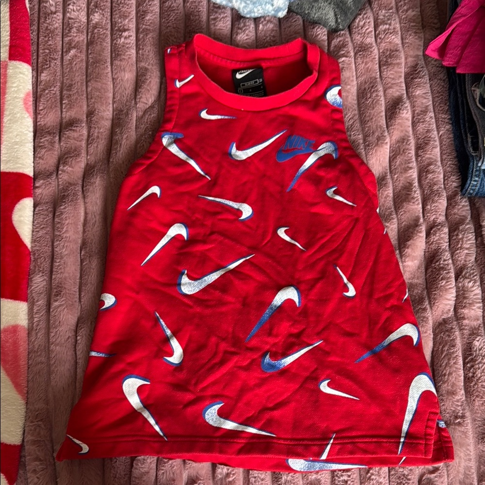 Nike Red and Blue Tank Top with Swoosh Pattern